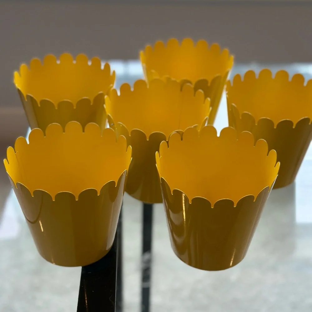 IKEA Bright Yellow Metal Scalloped Planter